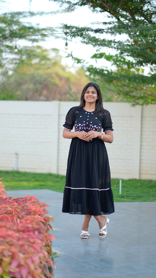 Black embroidery georgette maxi