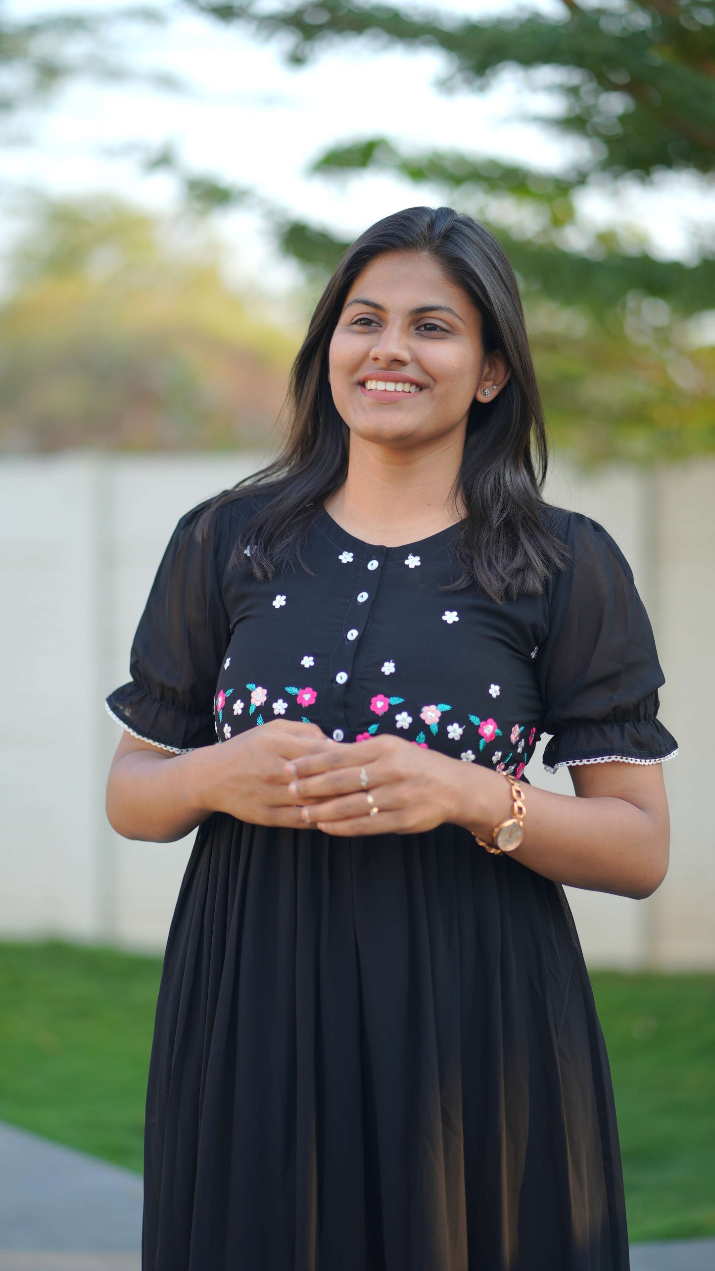 Black embroidery georgette maxi