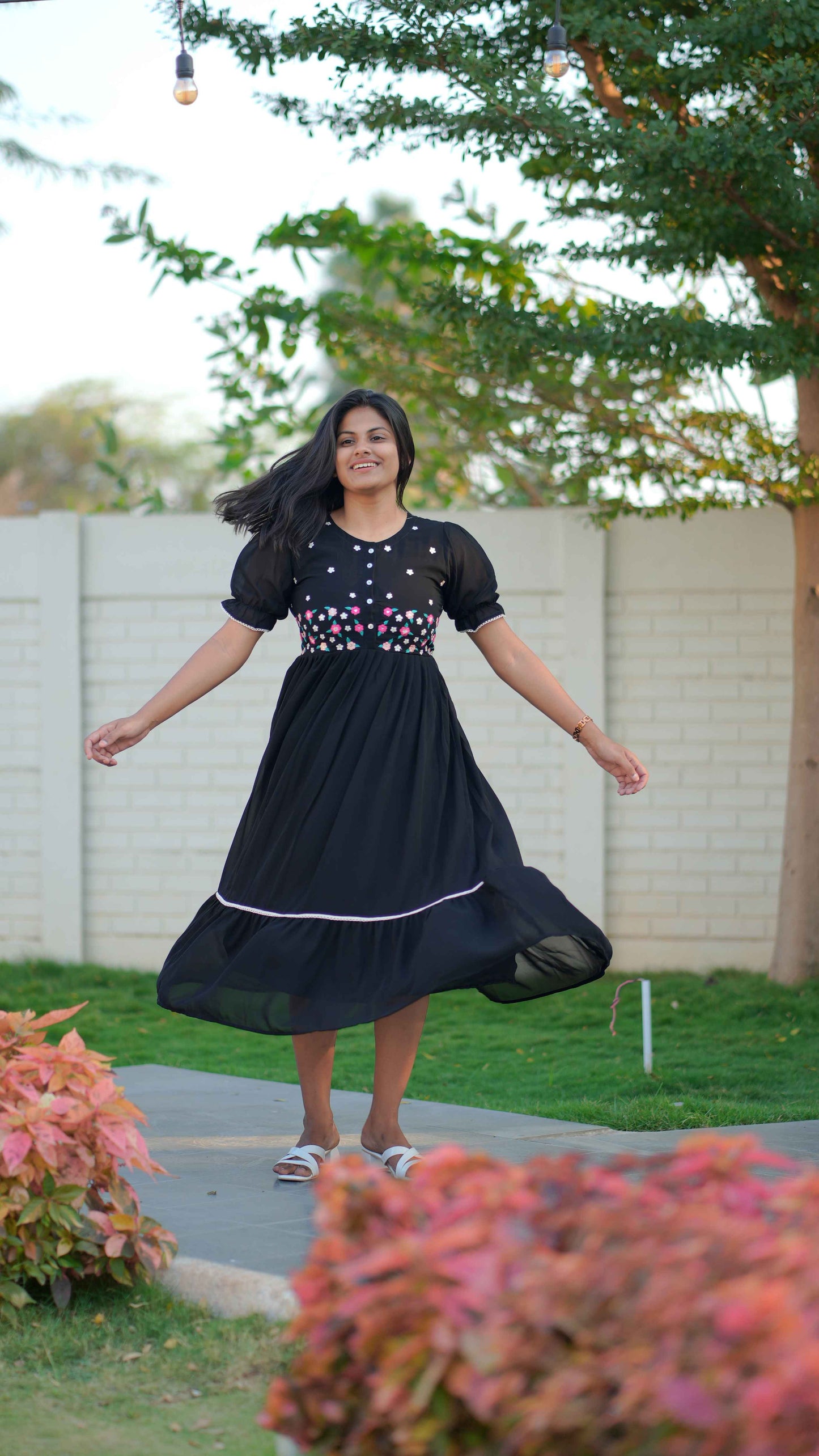 Black embroidery georgette maxi