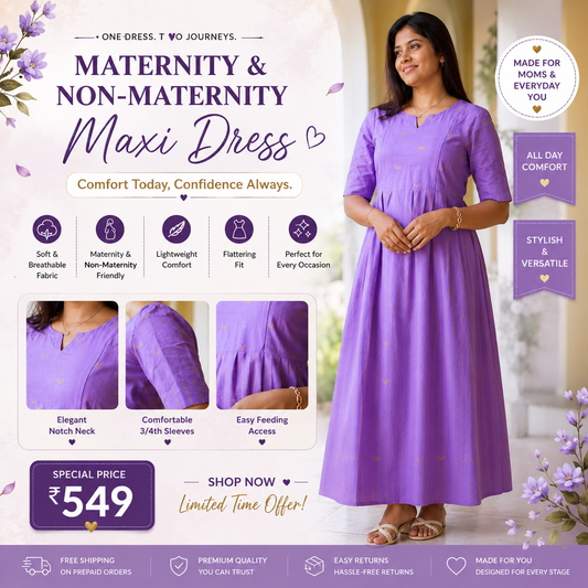 Purple Cotton Maternity & Non-Maternity Maxi