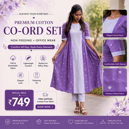 Premium Purple Cotton Co-Ord Set – Comfortable Office Wear
