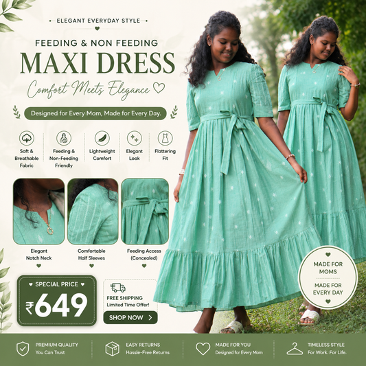 Mint Green Printed Maxi Dress – Feeding & Non-Feeding Wear