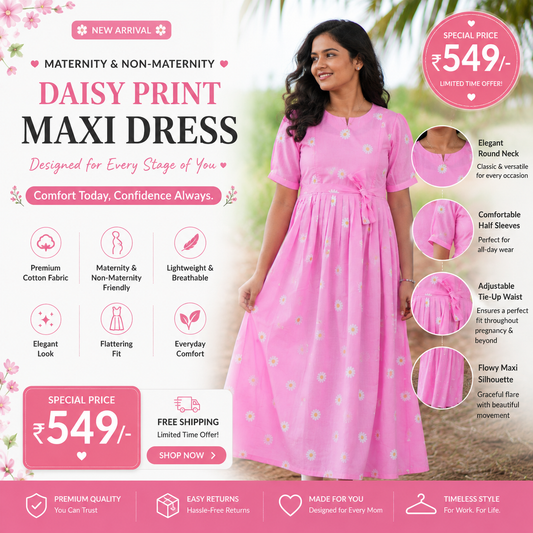 Pink Cotton Daisy Maxi Dress – Maternity & Non-Maternity Wear