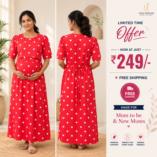 ❤️ Cherry Heart Maternity Maxi Dress