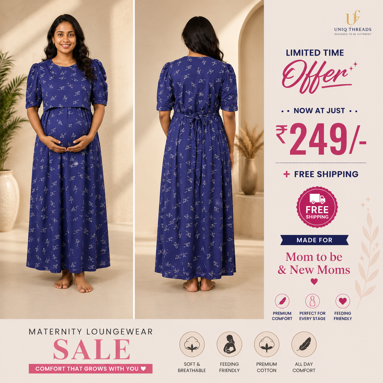 ✈️ Midnight Voyage Maternity Maxi Dress
