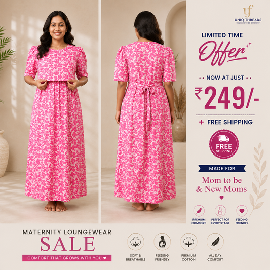 🌸 Pink Blossom Maternity Maxi Dress