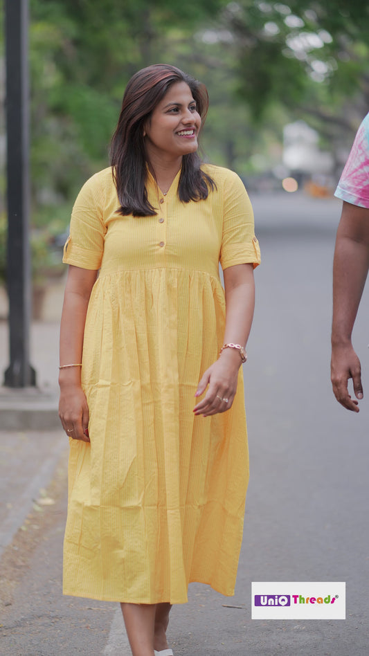Sunny Glow Cotton Maternity Dress – Mustard Yellow